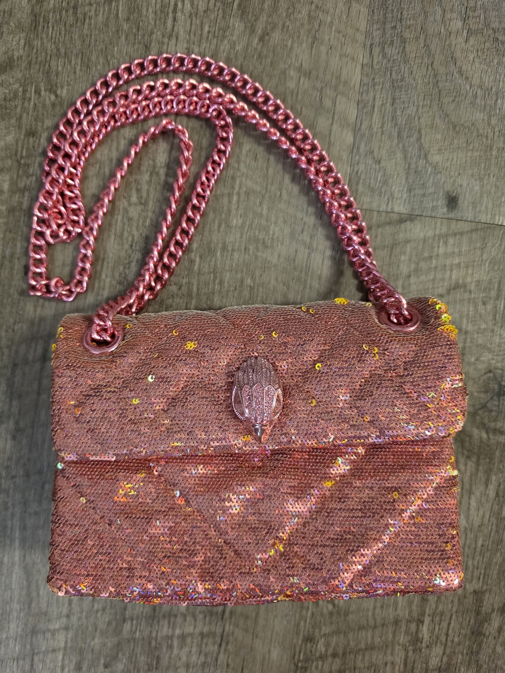 Kurt Geiger Pink Mini Couture Sequin Chain Crossbody Bag Sparkle Glitter